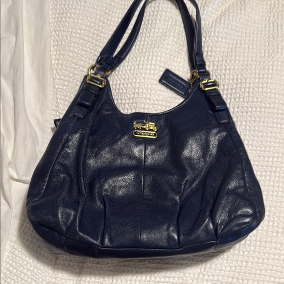 Coach Navy Leather Shoulder Bag - Picture 1 of 8